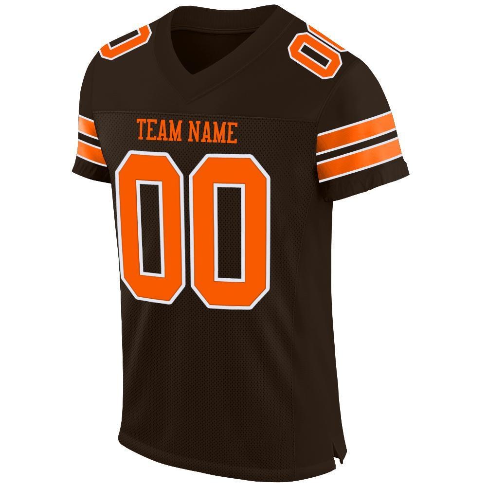 Custom Brown Orange-White Mesh Authentic Football Jersey photo 2