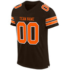 Custom Brown Orange-White Mesh Authentic Football Jersey photo 2