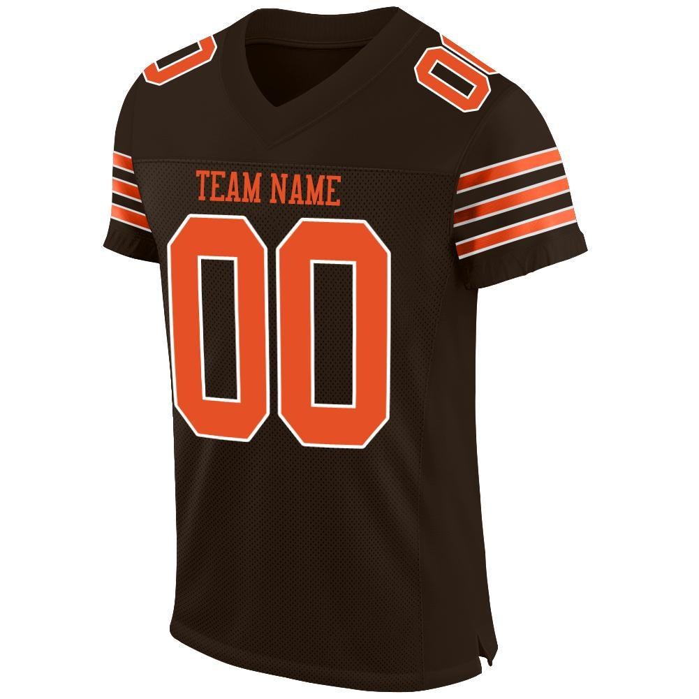 Custom Brown Orange-White Mesh Authentic Football Jersey photo 2