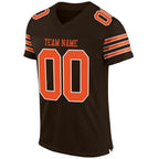 Custom Brown Orange-White Mesh Authentic Football Jersey photo 2