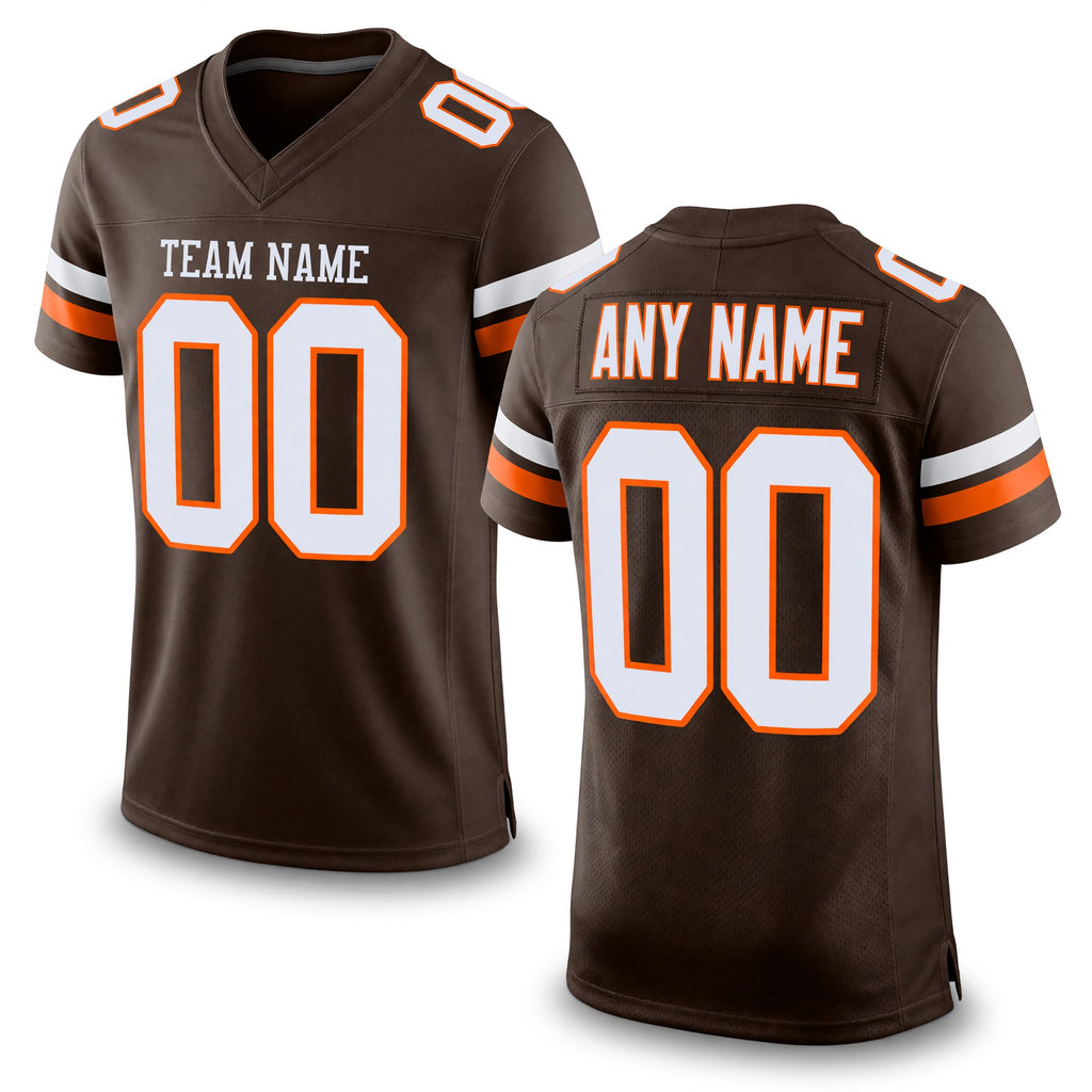 Custom Brown White-Orange Mesh Authentic Football Jersey