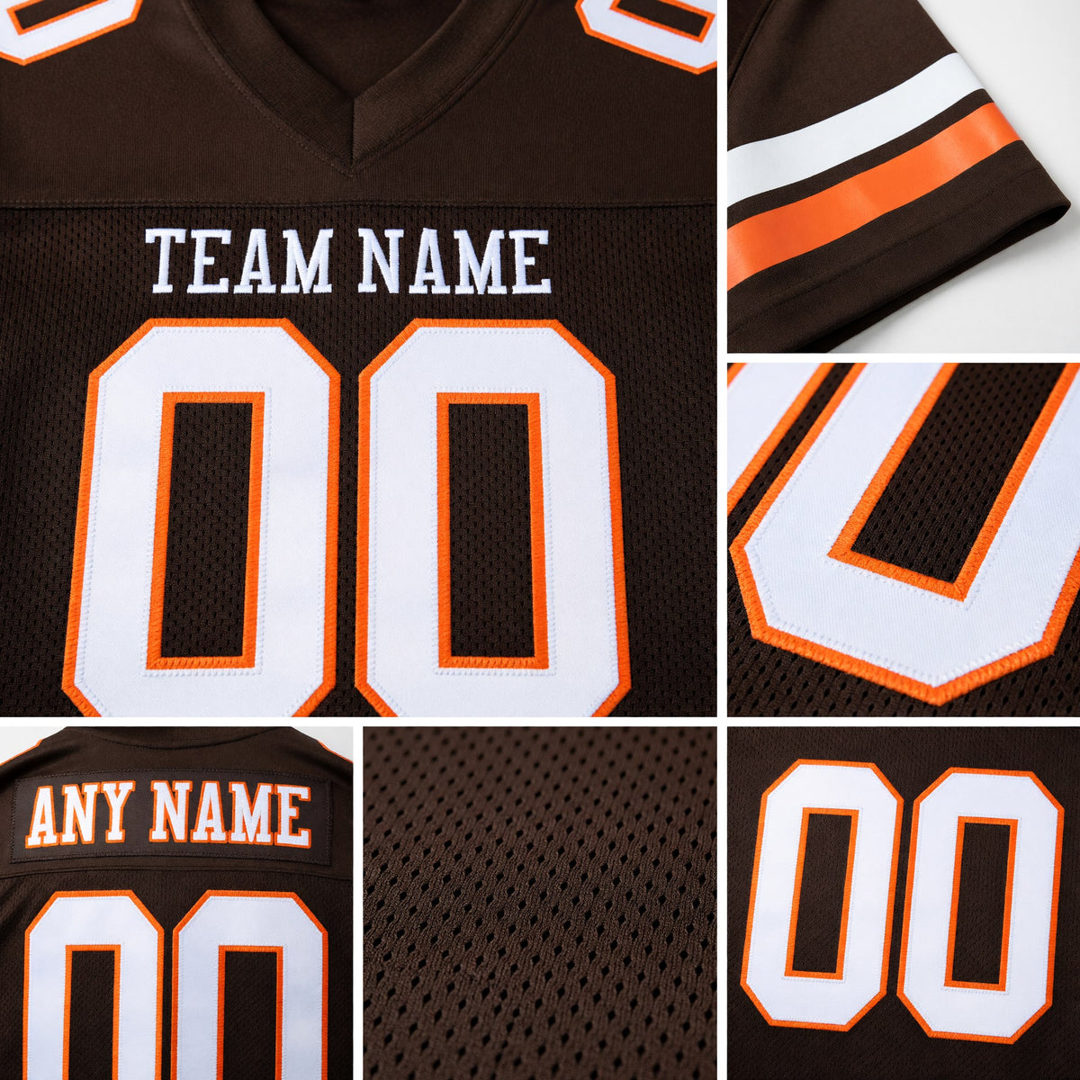 Custom Brown White-Orange Mesh Authentic Football Jersey detail
