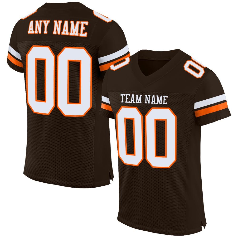 Custom Brown White-Orange Mesh Authentic Football Jersey photo 1