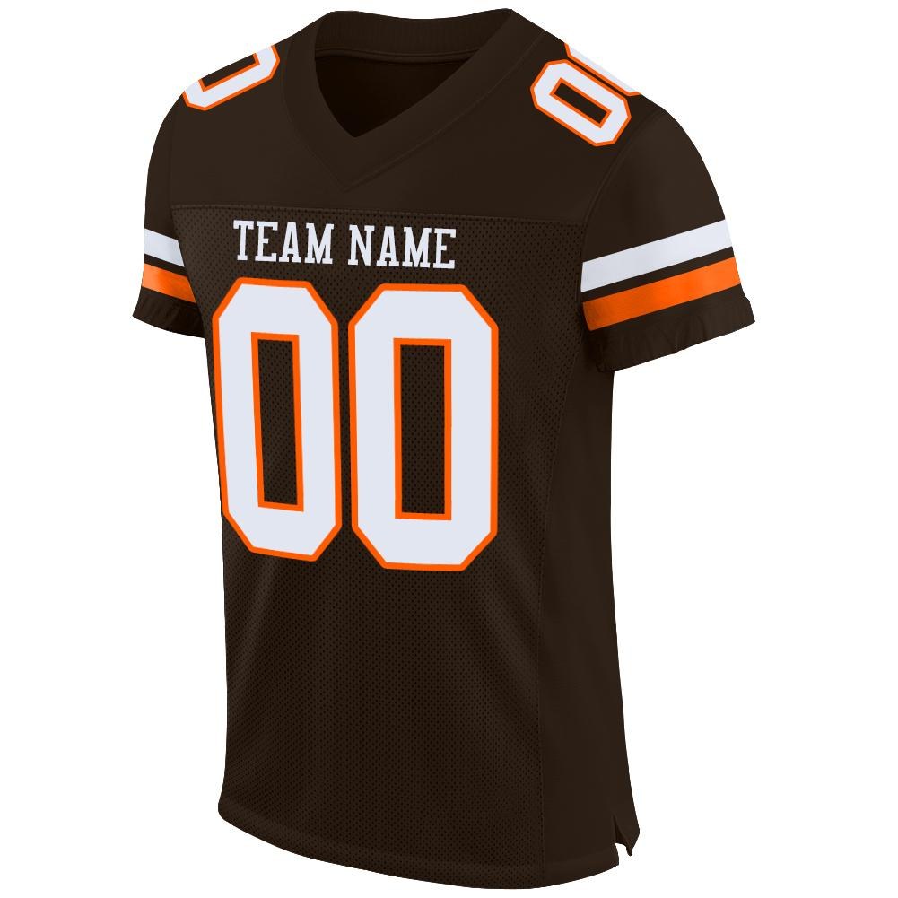 Custom Brown White-Orange Mesh Authentic Football Jersey photo 3