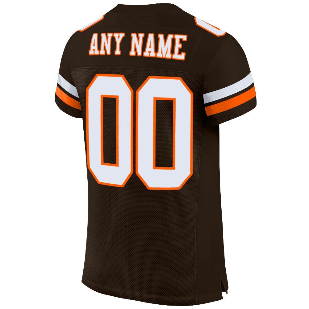 Custom Brown White-Orange Mesh Authentic Football Jersey photo 4