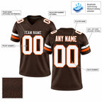 Custom Brown Mesh Authentic Football Jersey with White and Orange Lettering Design 0024 customization guide