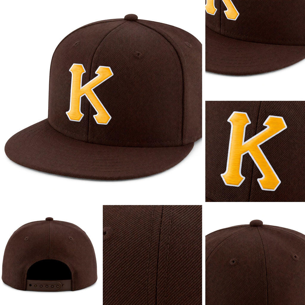 Custom Brown Gold-White Stitched Adjustable Snapback Hat detail