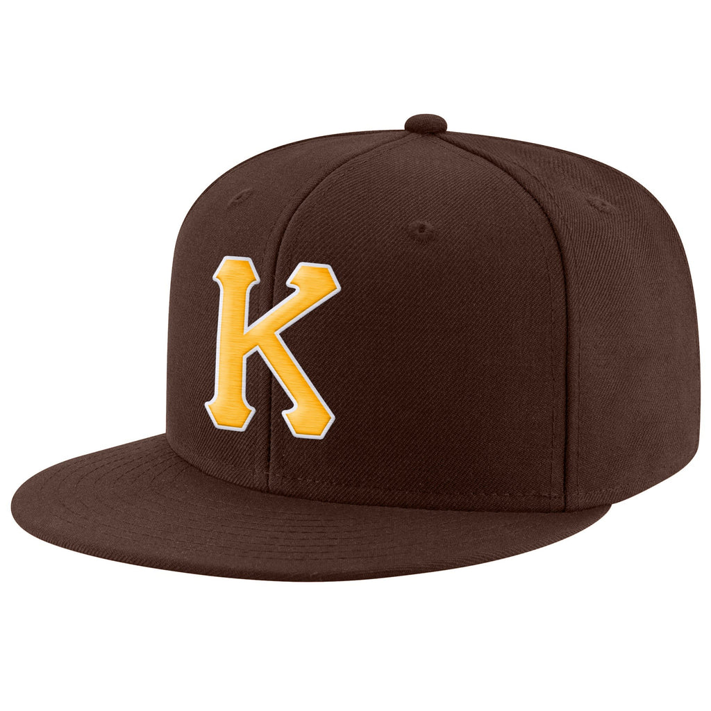 Custom Brown Gold-White Stitched Adjustable Snapback Hat photo 1
