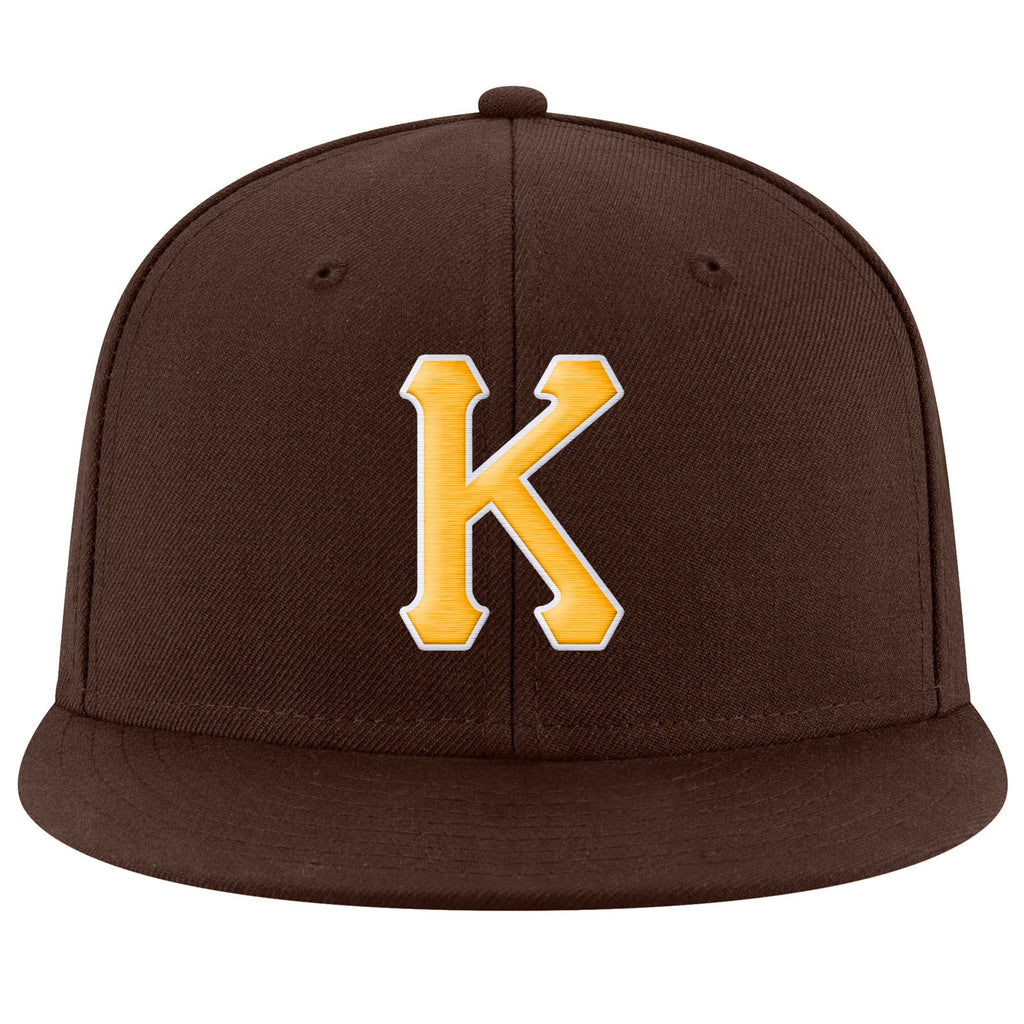 Custom Brown Gold-White Stitched Adjustable Snapback Hat photo 2