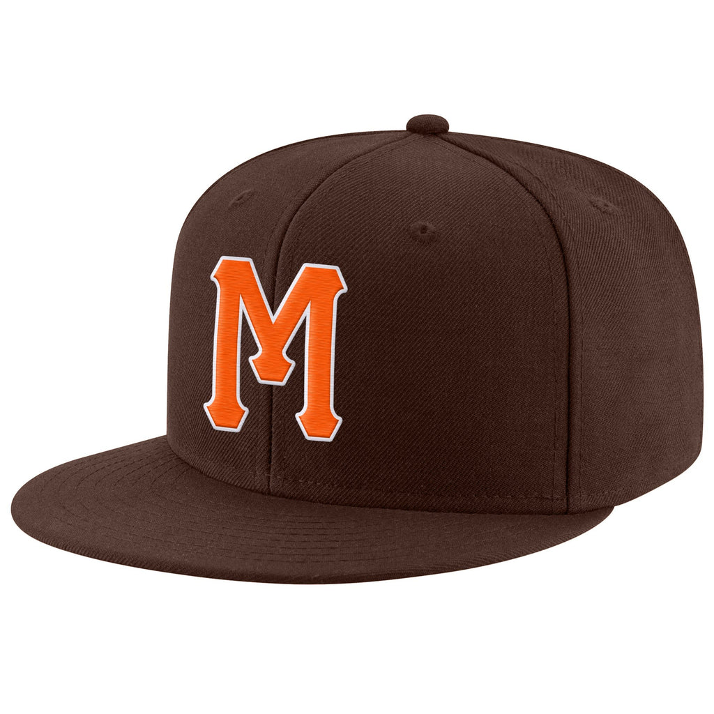 Custom Brown Orange-White Stitched Adjustable Snapback Hat photo 1