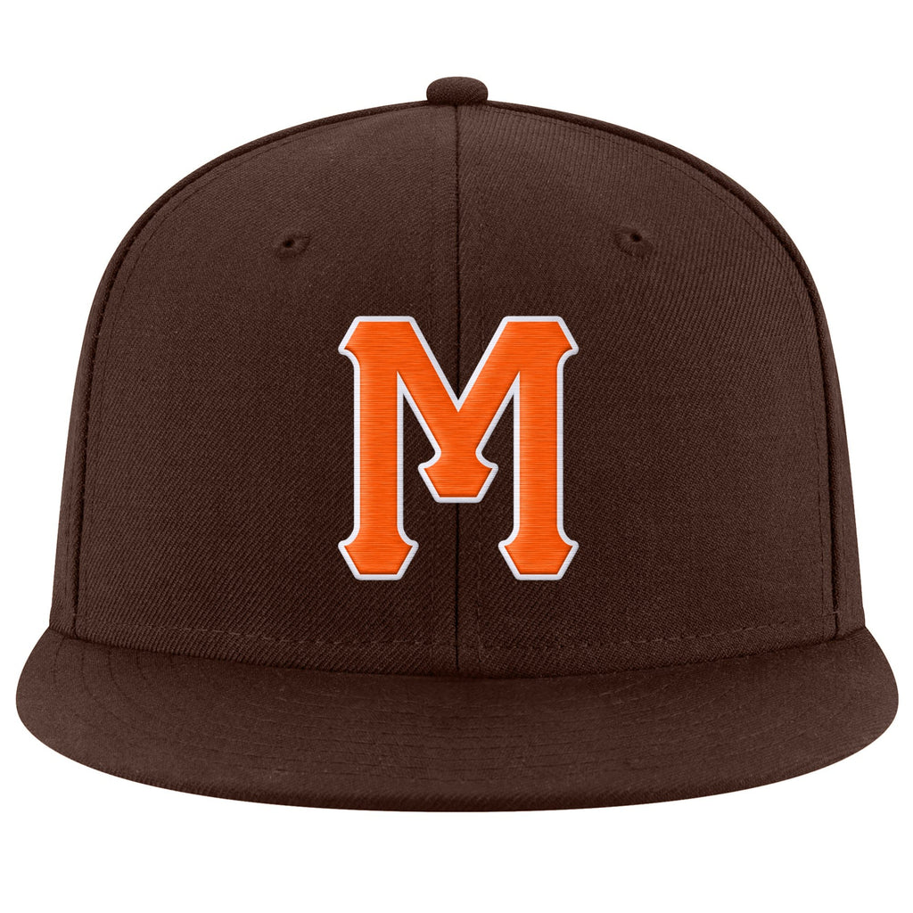 Custom Brown Orange-White Stitched Adjustable Snapback Hat photo 2