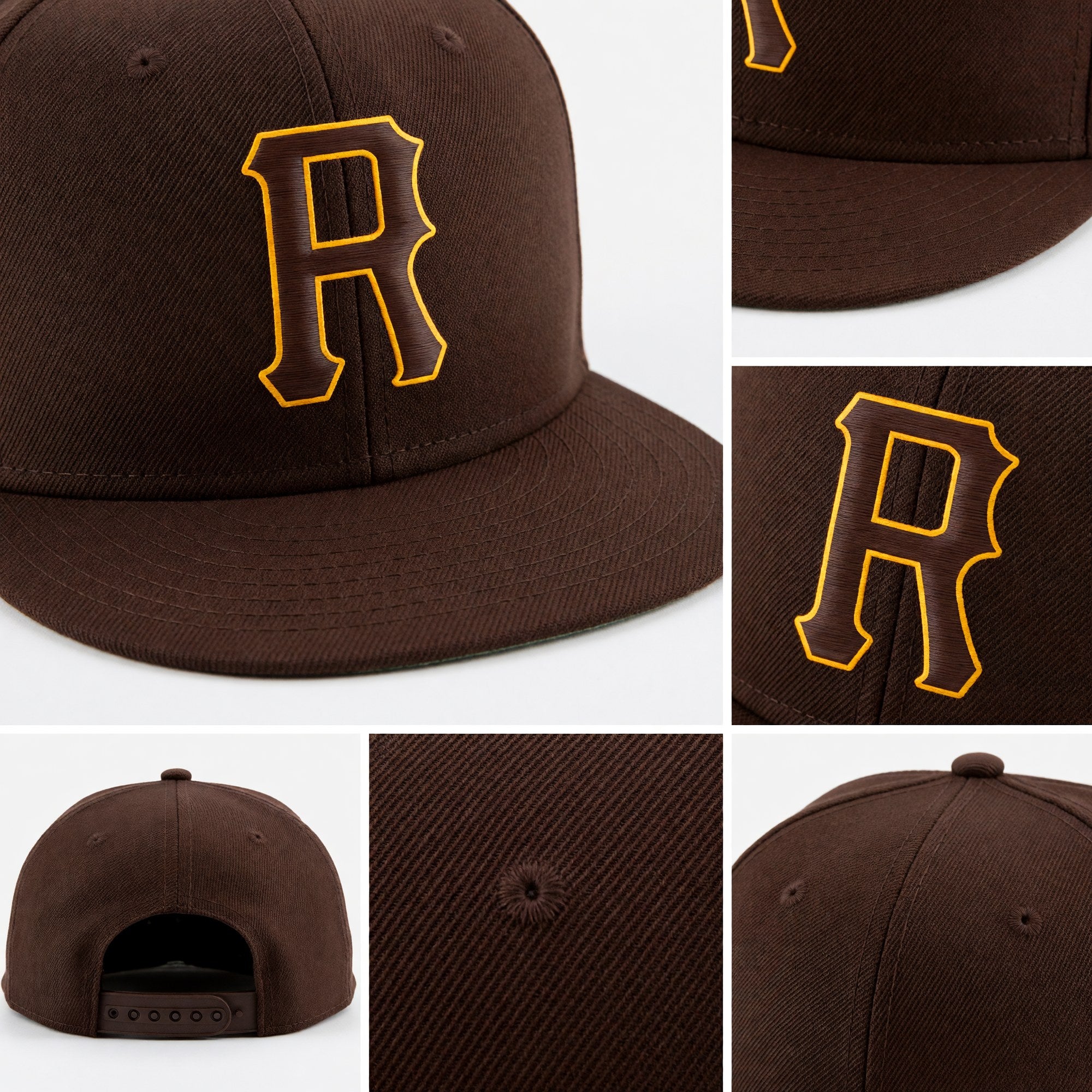 Custom Brown Brown-Gold Stitched Adjustable Snapback Hat detail