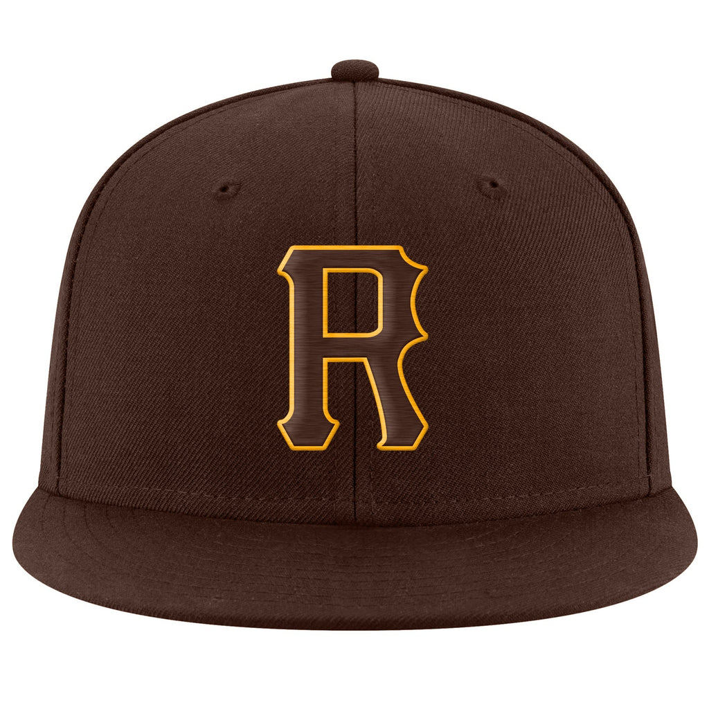 Custom Brown Brown-Gold Stitched Adjustable Snapback Hat photo 2