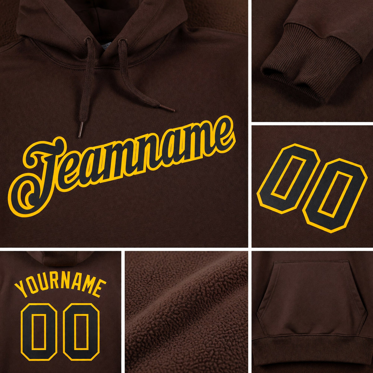 Custom Stitched Brown Brown-Gold Sports Pullover Sweatshirt Hoodie detail