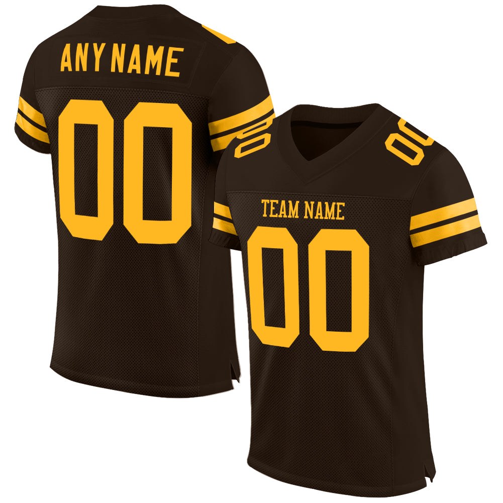 Custom Brown Gold Mesh Authentic Football Jersey photo 1