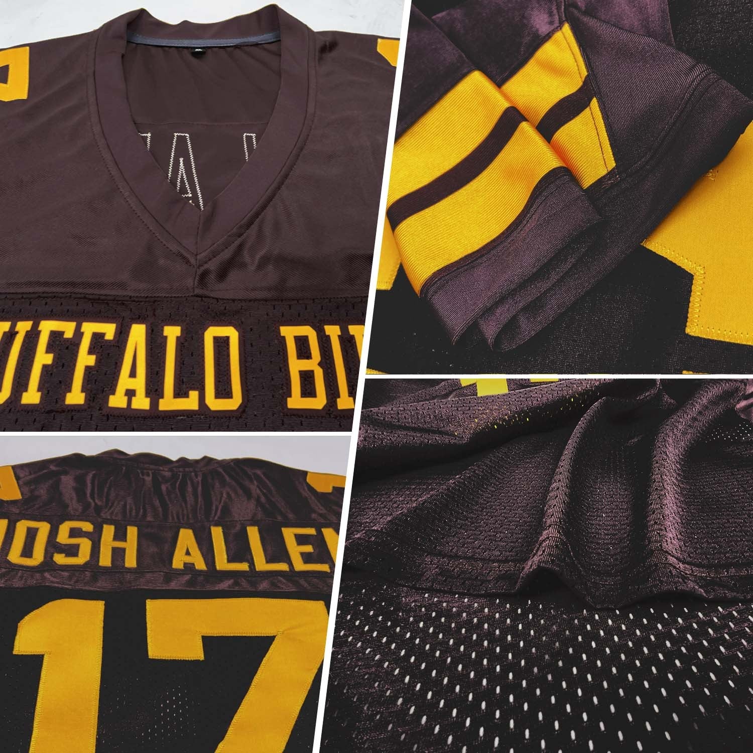 Custom Brown Gold Mesh Authentic Football Jersey photo 2