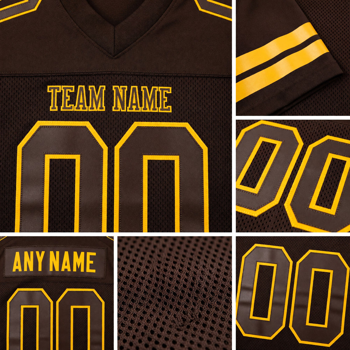 Custom Brown Brown-Gold Mesh Authentic Football Jersey detail