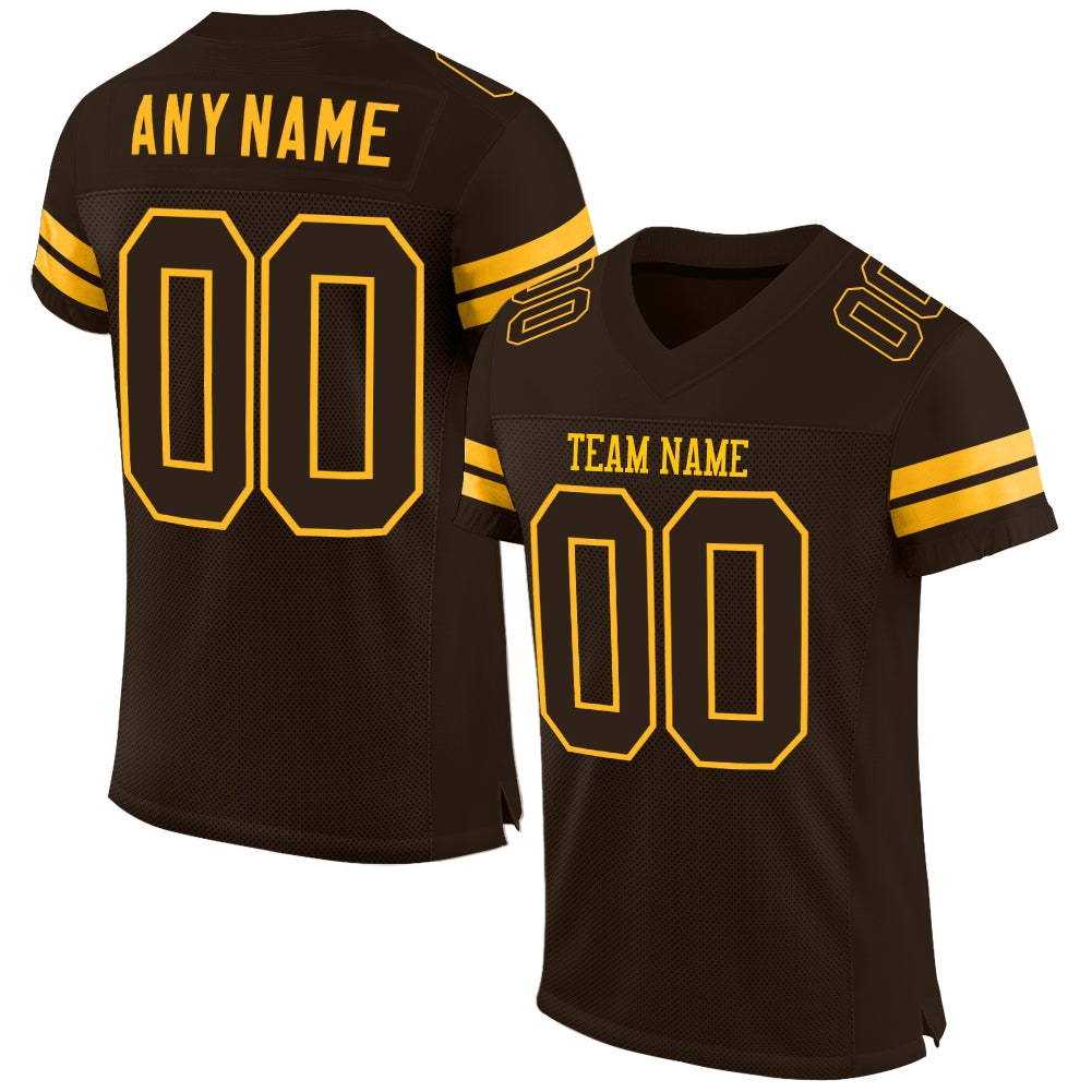 Custom Brown Brown-Gold Mesh Authentic Football Jersey photo 1