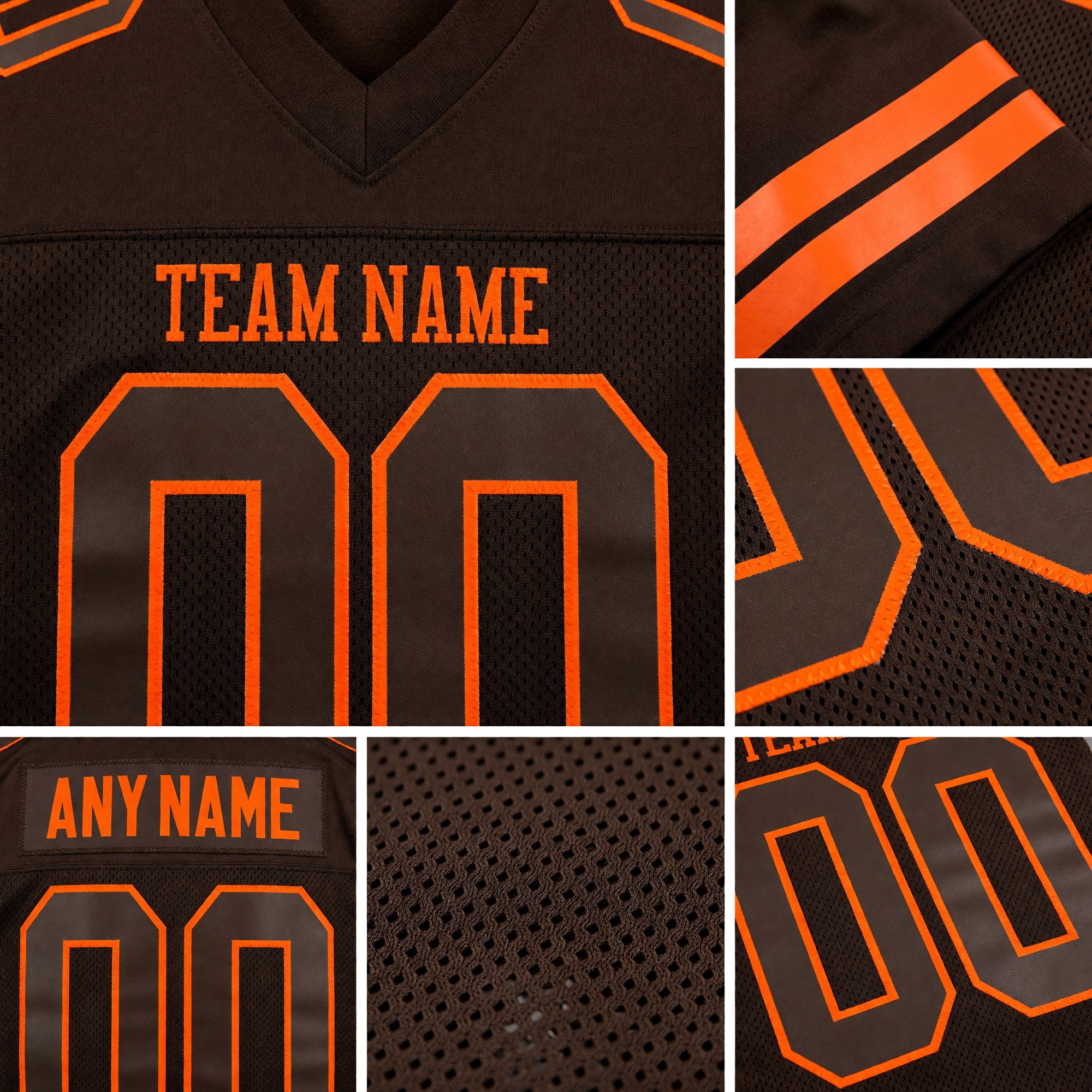 Custom Brown Brown-Orange Mesh Authentic Football Jersey detail