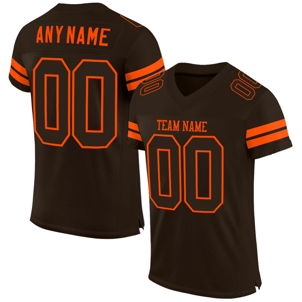 Custom Brown Brown-Orange Mesh Authentic Football Jersey photo 1