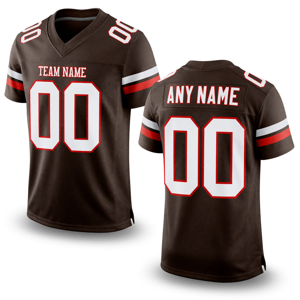Custom Brown White-Red Mesh Authentic Football Jersey