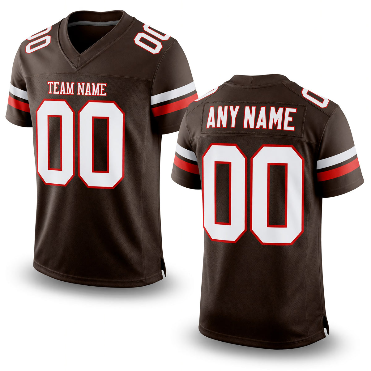 Custom Brown White-Red Mesh Authentic Football Jersey
