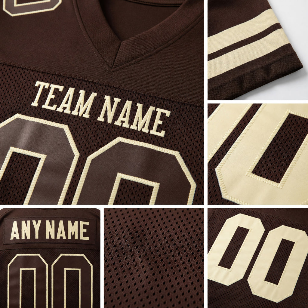 Custom Brown Brown-Cream Mesh Authentic Football Jersey detail