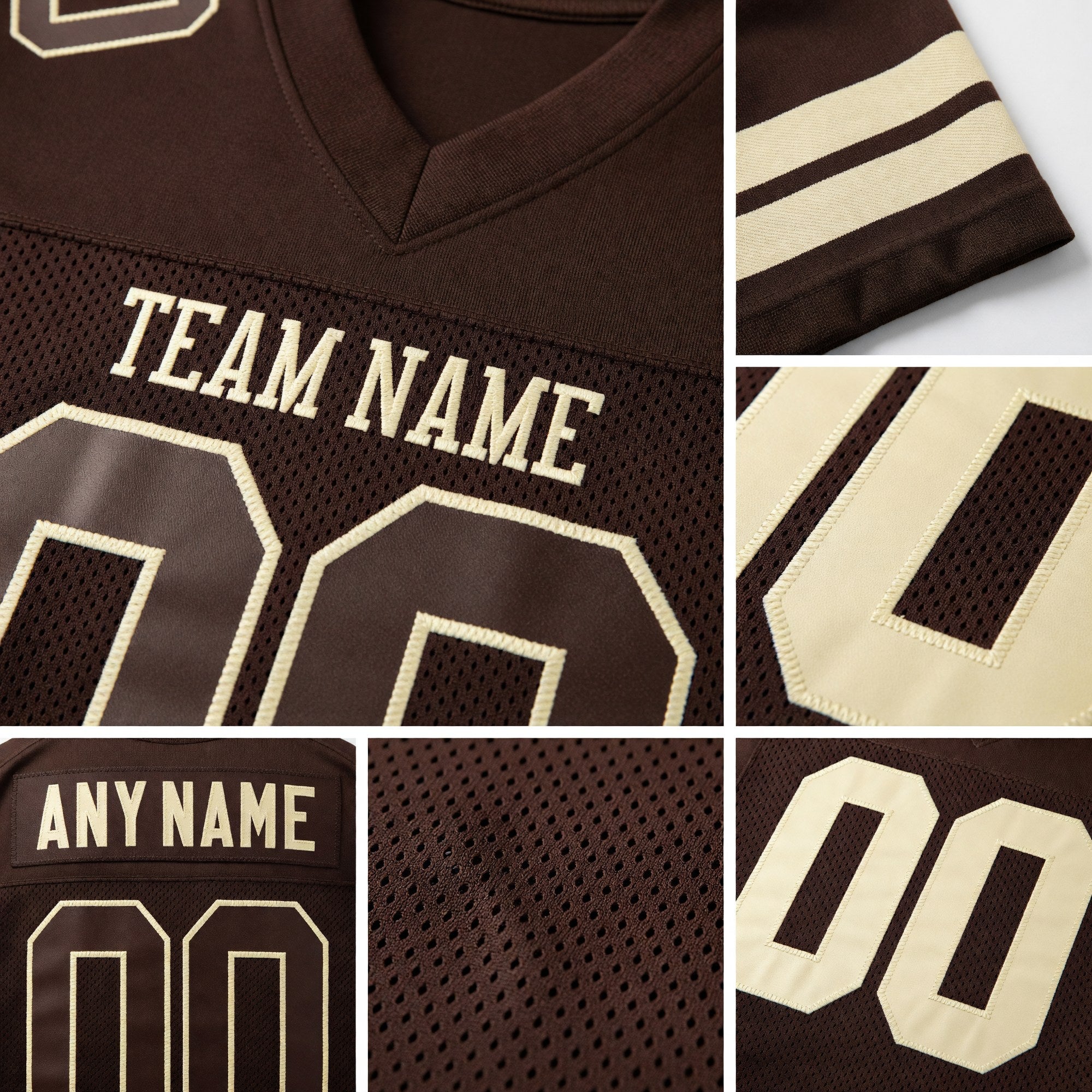 Custom Brown Brown-Cream Mesh Authentic Football Jersey detail