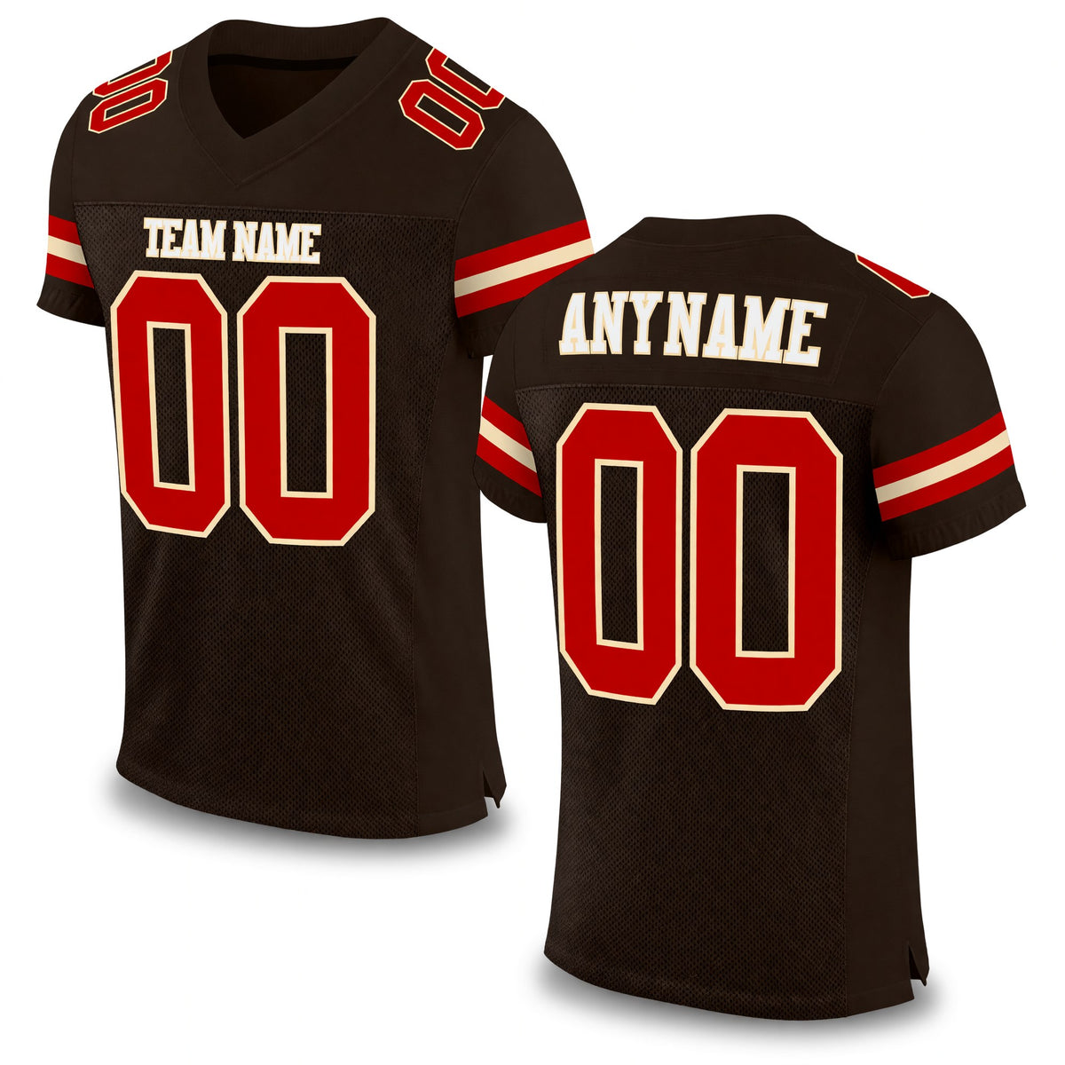Custom Brown Red-Cream Mesh Authentic Football Jersey