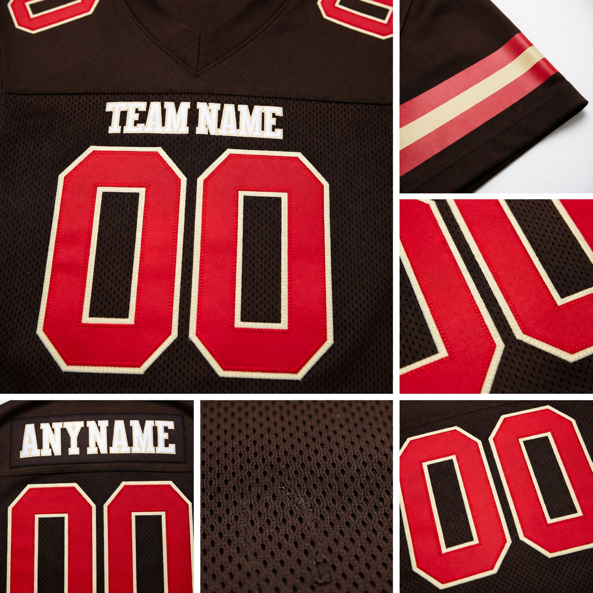 Custom Brown Red-Cream Mesh Authentic Football Jersey detail