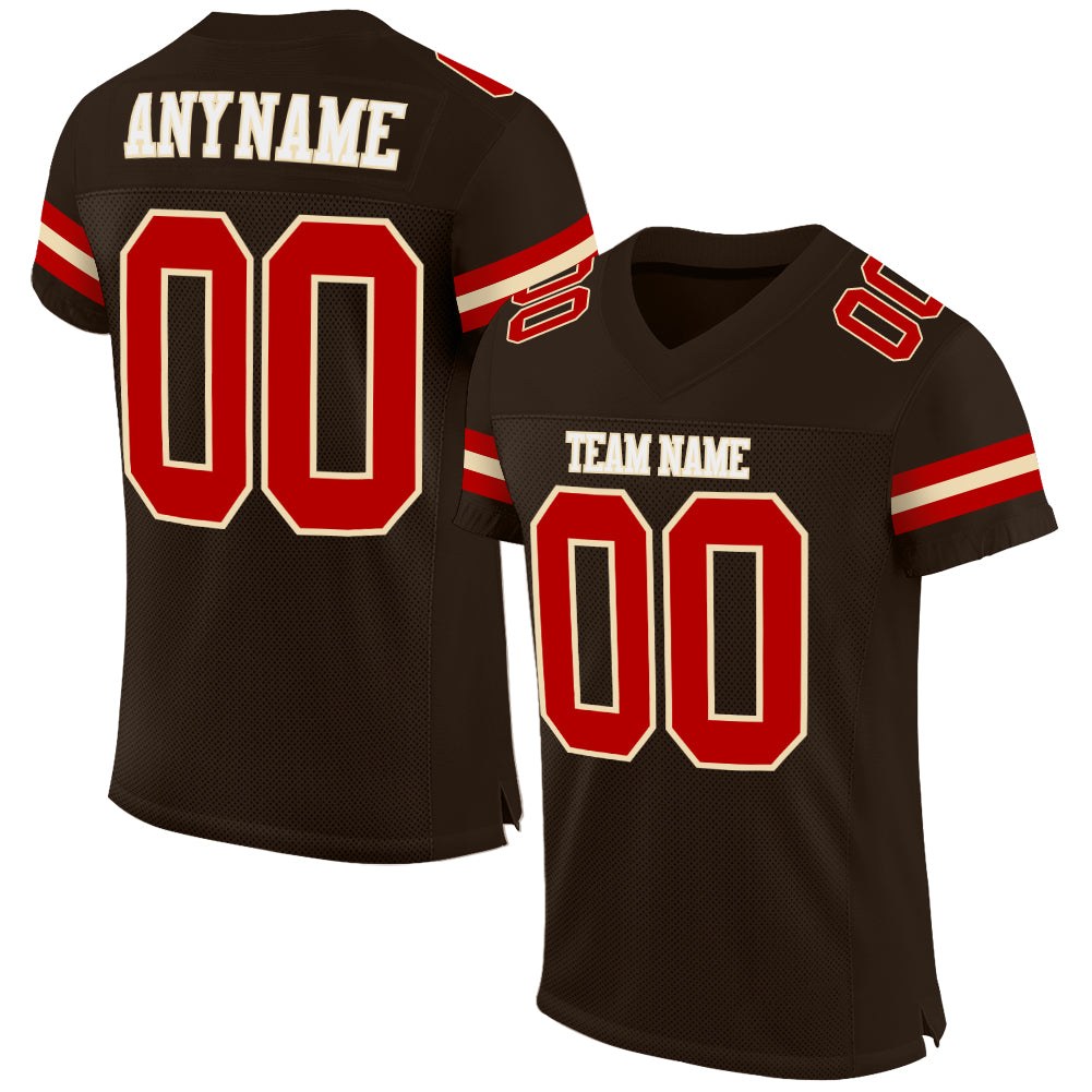 Custom Brown Red-Cream Mesh Authentic Football Jersey photo 1