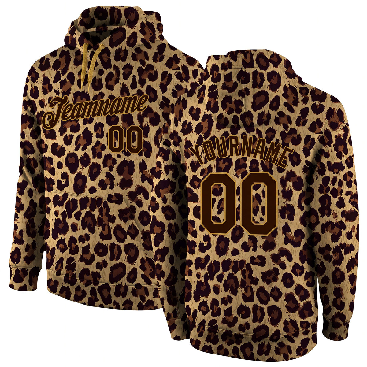 Custom Stitched Brown Brown-Old Gold 3D Pattern Design Leopard Sports Pullover Sweatshirt Hoodie