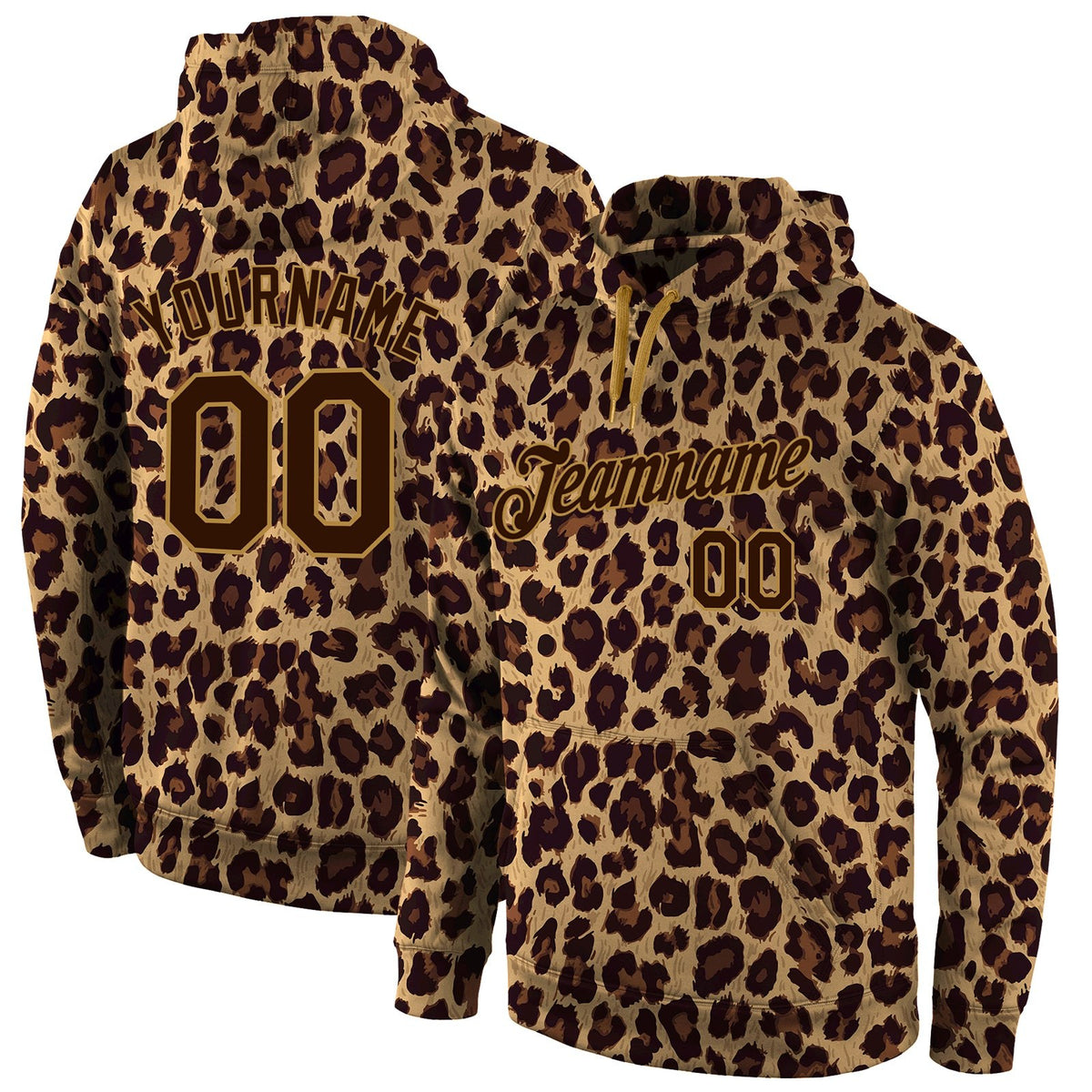 Custom Stitched Brown Brown-Old Gold 3D Pattern Design Leopard Sports Pullover Sweatshirt Hoodie photo 1