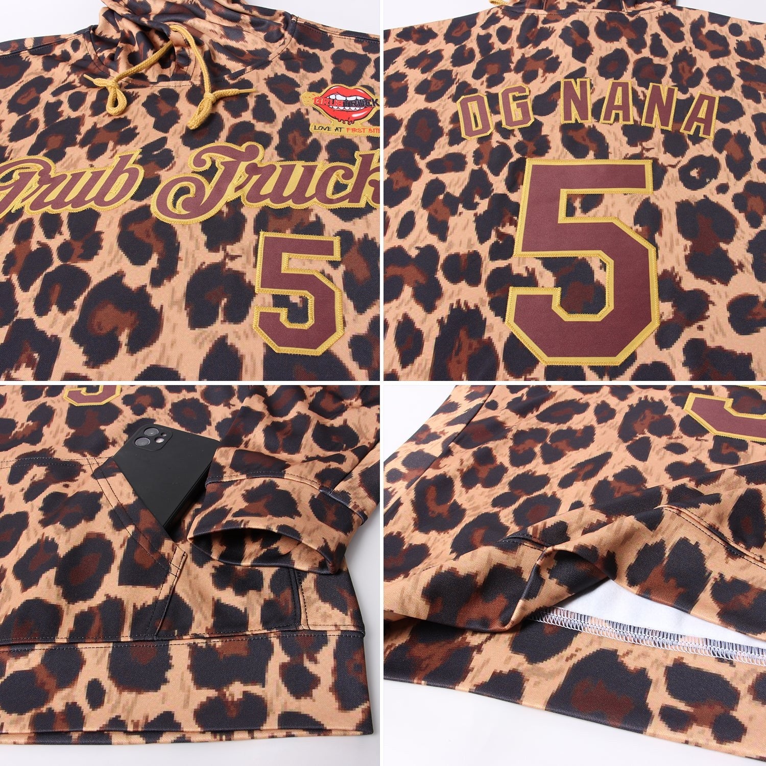 Custom Stitched Brown Brown-Old Gold 3D Pattern Design Leopard Sports Pullover Sweatshirt Hoodie photo 4