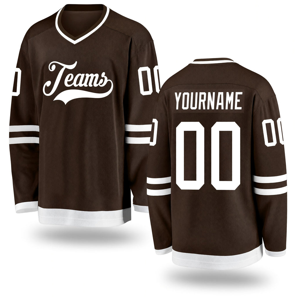Custom Brown White Hockey Jersey