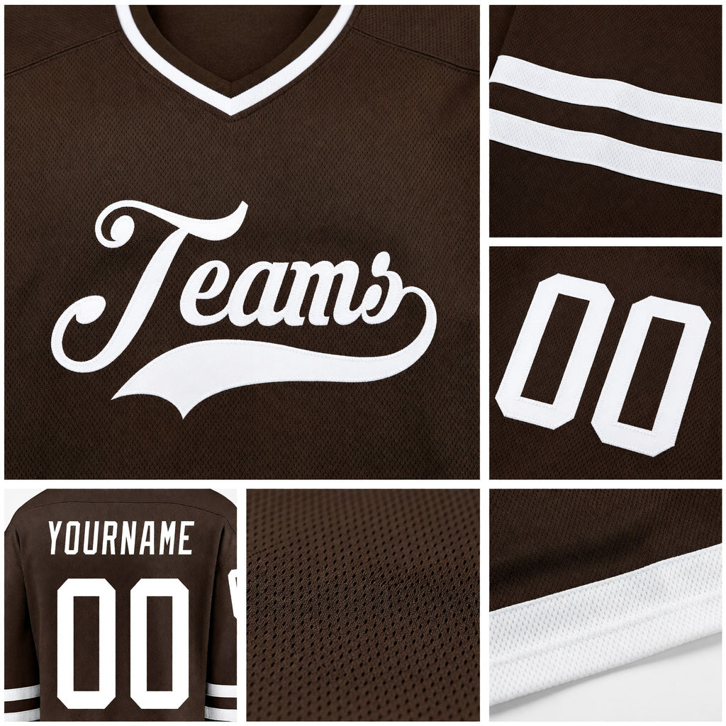 Custom Brown White Hockey Jersey detail
