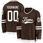 Custom Brown White Hockey Jersey photo 1