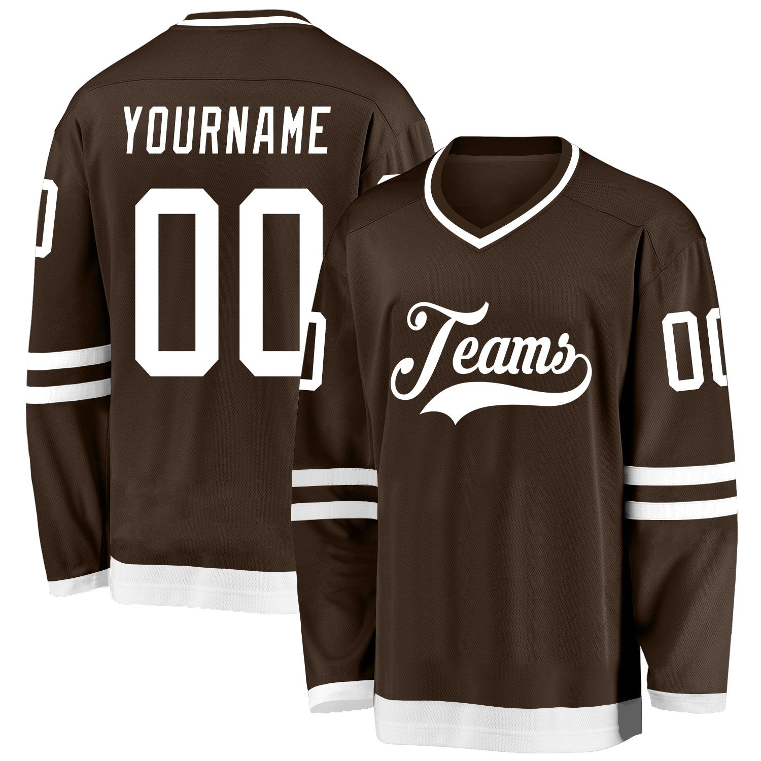 Custom Brown White Hockey Jersey photo 1