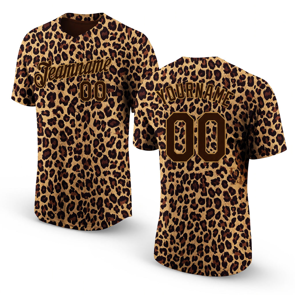 Custom Brown Brown-Old Gold 3D Pattern Design Leopard Performance T-Shirt
