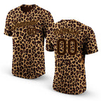 Custom Brown Brown-Old Gold 3D Pattern Design Leopard Performance T-Shirt