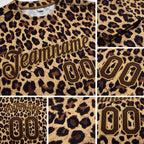 Custom Brown Brown-Old Gold 3D Pattern Design Leopard Performance T-Shirt detail