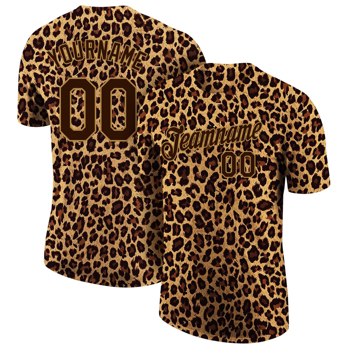 Custom Brown Brown-Old Gold 3D Pattern Design Leopard Performance T-Shirt photo 1
