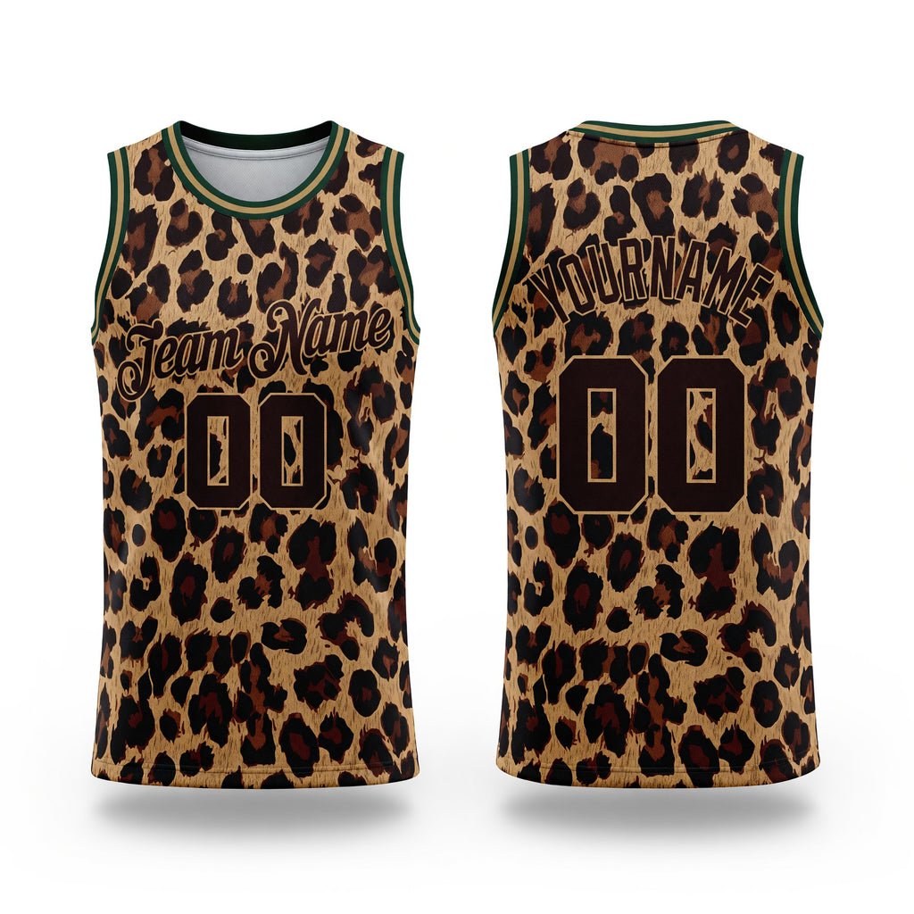 Custom Brown Brown-Old Gold 3D Pattern Design Leopard Authentic Basketball Jersey