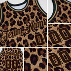 Custom Brown Brown-Old Gold 3D Pattern Design Leopard Authentic Basketball Jersey detail