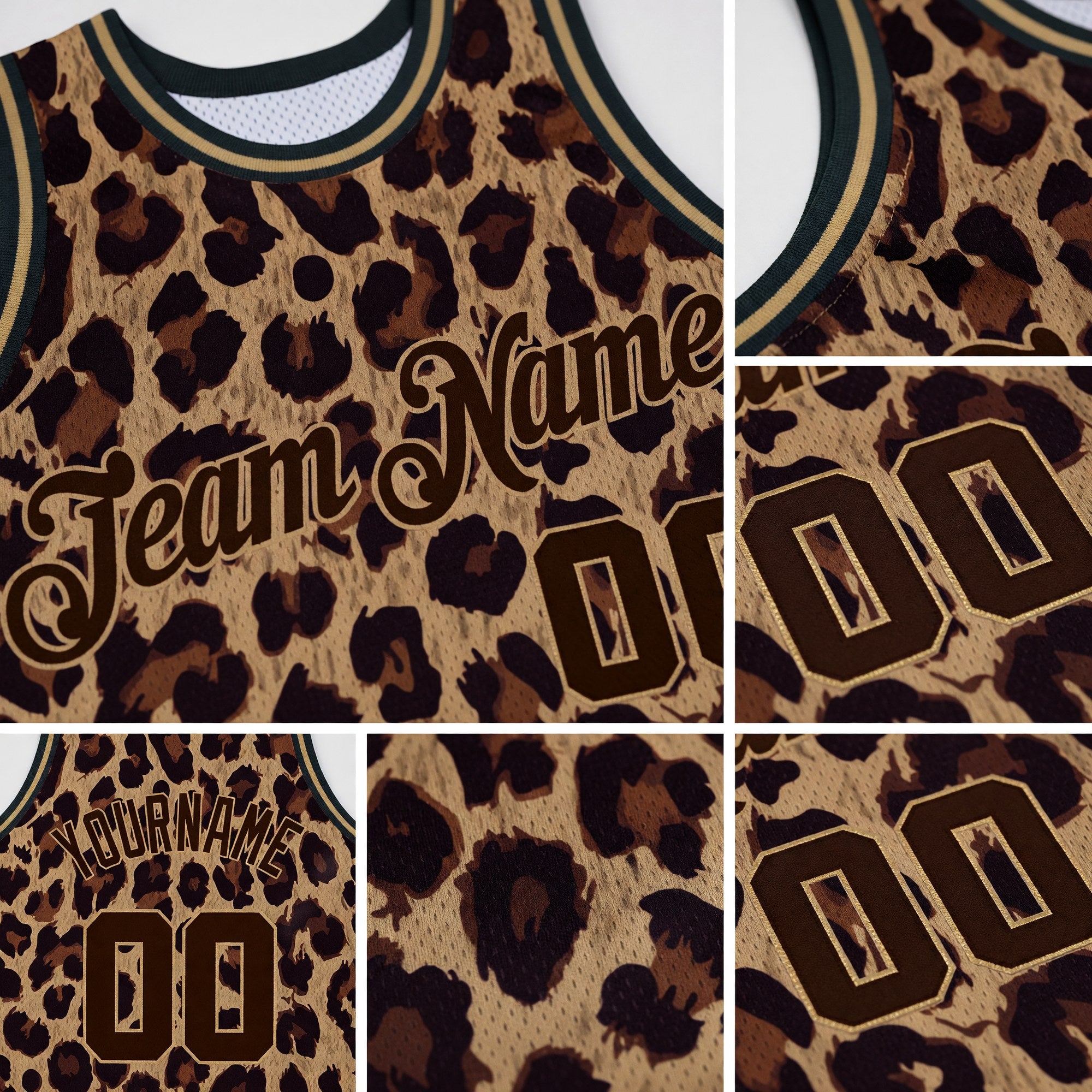 Custom Brown Brown-Old Gold 3D Pattern Design Leopard Authentic Basketball Jersey detail