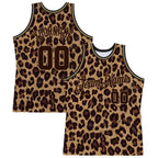 Custom Brown Brown-Old Gold 3D Pattern Design Leopard Authentic Basketball Jersey photo 1