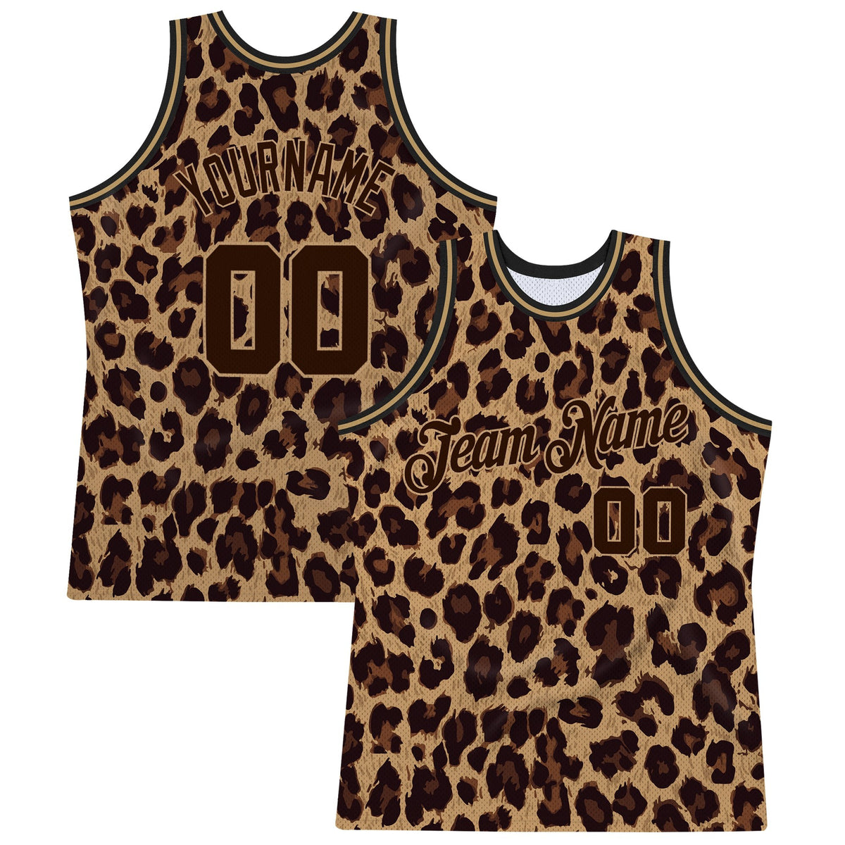 Custom Brown Brown-Old Gold 3D Pattern Design Leopard Authentic Basketball Jersey photo 1