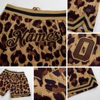Custom Brown Brown-Old Gold 3D Pattern Design Leopard Authentic Basketball Shorts detail