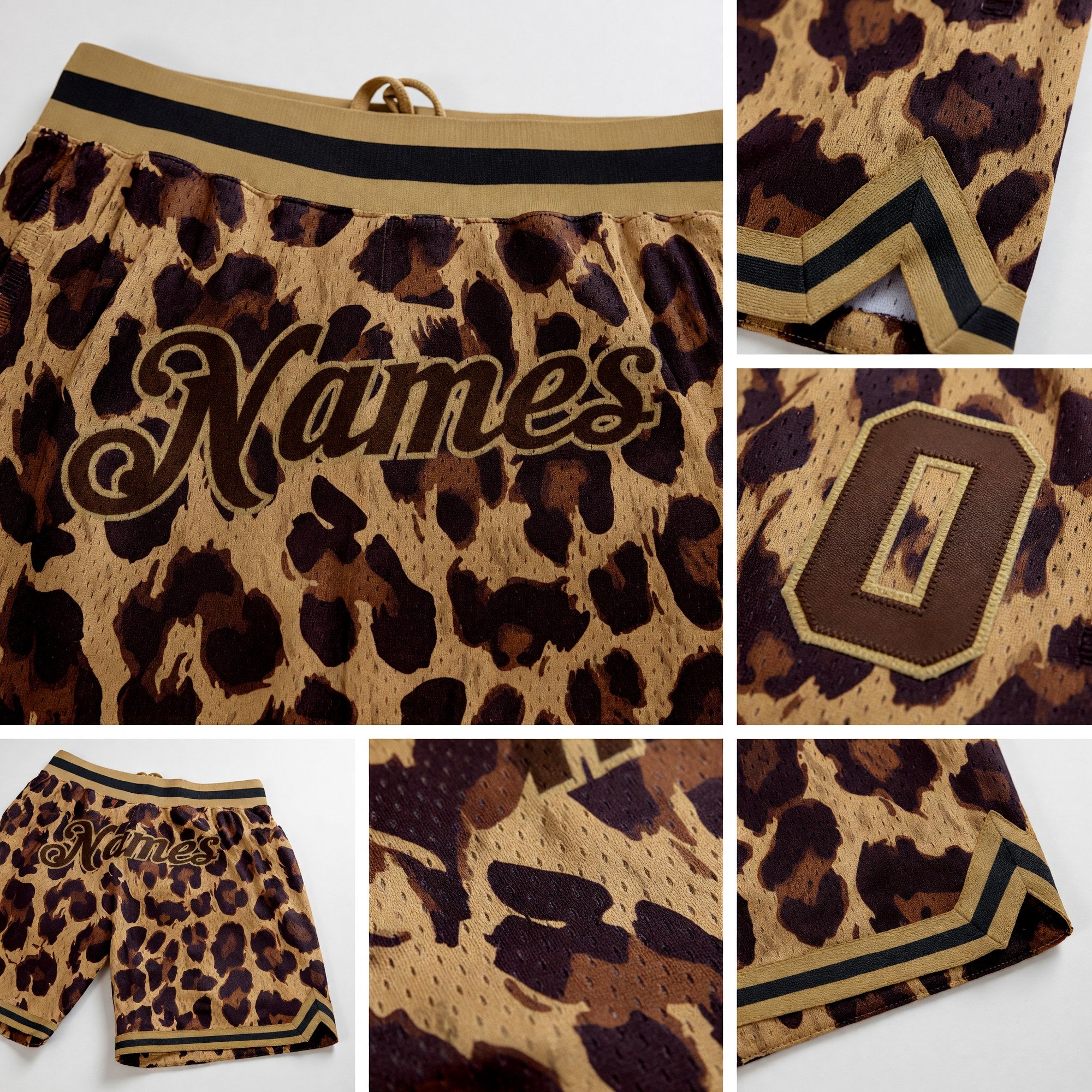 Custom Brown Brown-Old Gold 3D Pattern Design Leopard Authentic Basketball Shorts detail
