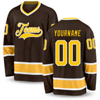 Custom Brown Gold-White Hockey Jersey